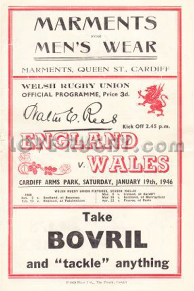 1946 Wales v England  Rugby Programme