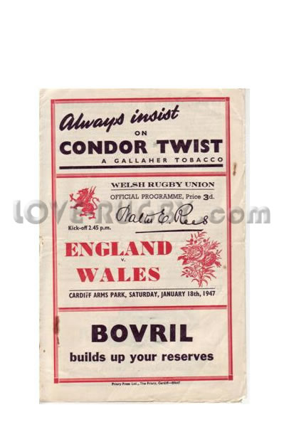1947 Wales v England  Rugby Programme