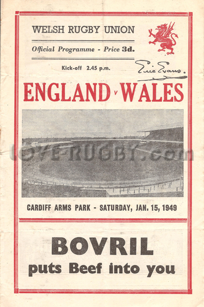 1949 Wales v England  Rugby Programme