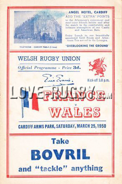 1950 Wales v France  Rugby Programme