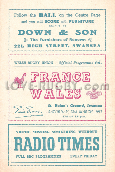 Wales France 1952 memorabilia