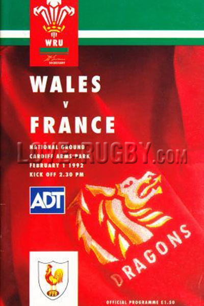 1992 Wales v France  Rugby Programme
