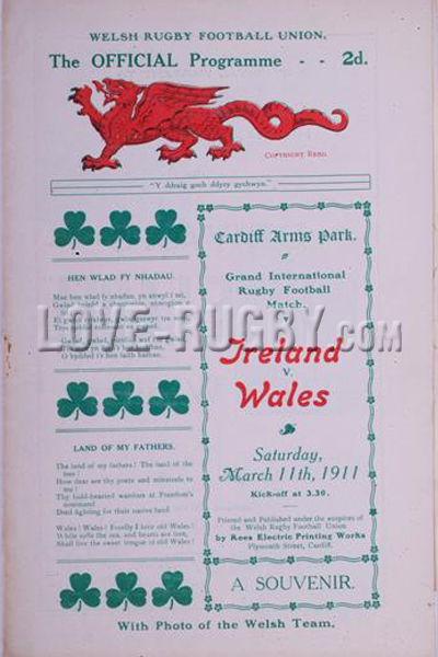 1911 Wales v Ireland  Rugby Programme