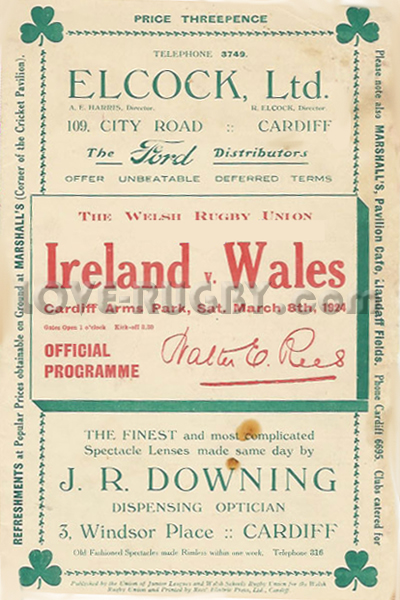 Wales Ireland 1924 memorabilia