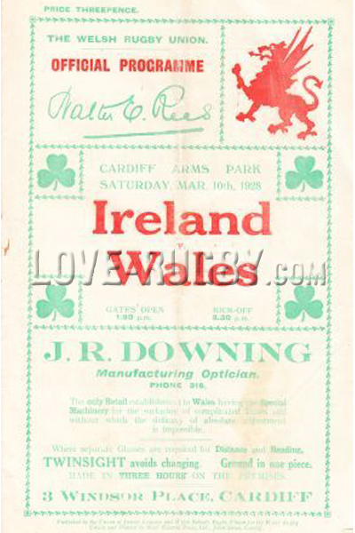 1928 Wales v Ireland  Rugby Programme