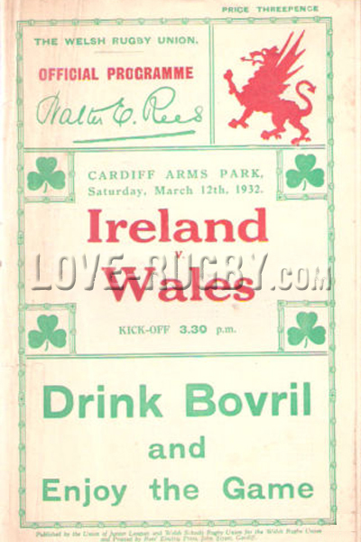 1932 Wales v Ireland  Rugby Programme