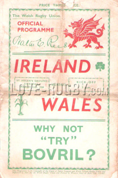 1938 Wales v Ireland  Rugby Programme