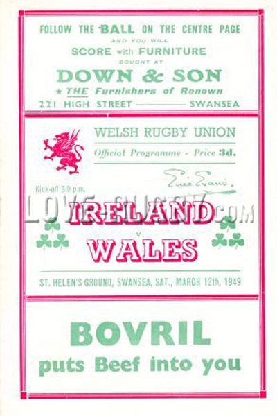 1949 Wales v Ireland  Rugby Programme