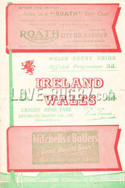 1951 Wales v Ireland  Rugby Programme