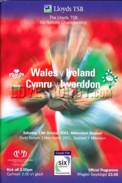 2001 Wales v Ireland  Rugby Programme