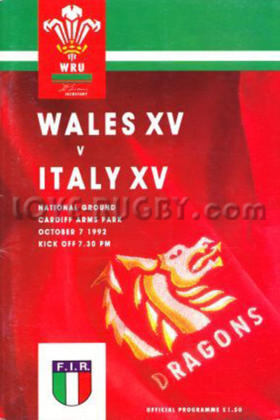 1992 Wales v Italy  Rugby Programme
