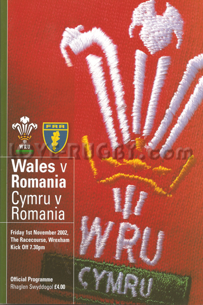 2002 Wales v Romania  Rugby Programme