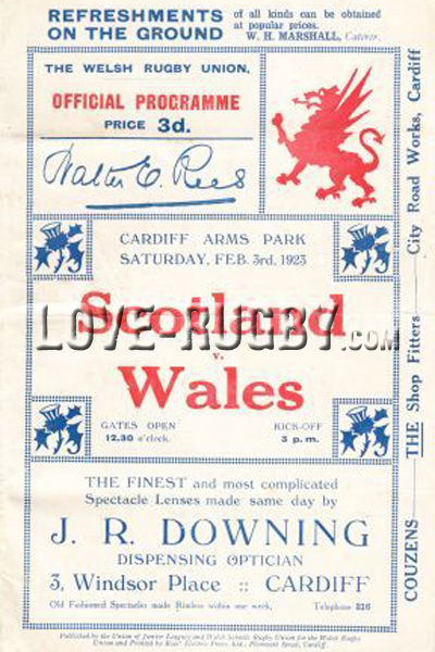 1923 Wales v Scotland  Rugby Programme