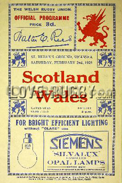 1929 Wales v Scotland  Rugby Programme