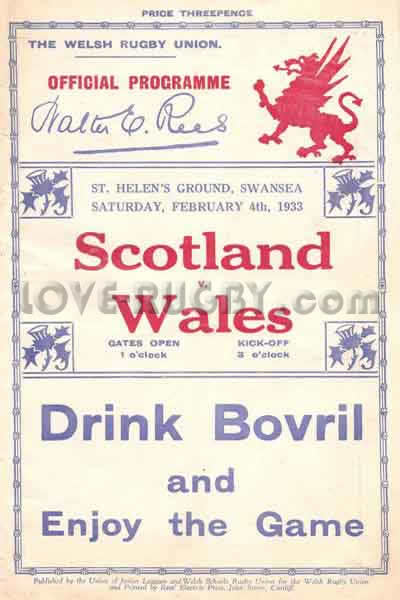 1933 Wales v Scotland  Rugby Programme