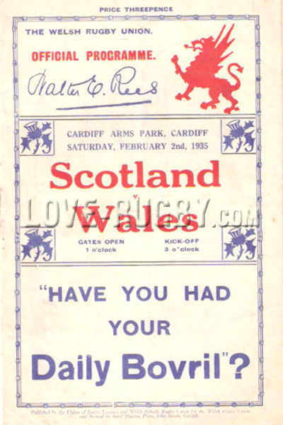 1935 Wales v Scotland  Rugby Programme