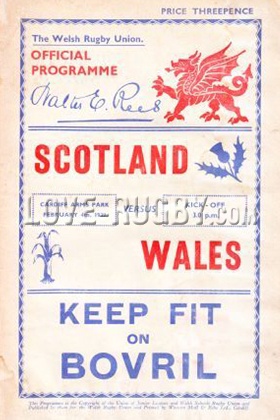 1939 Wales v Scotland  Rugby Programme