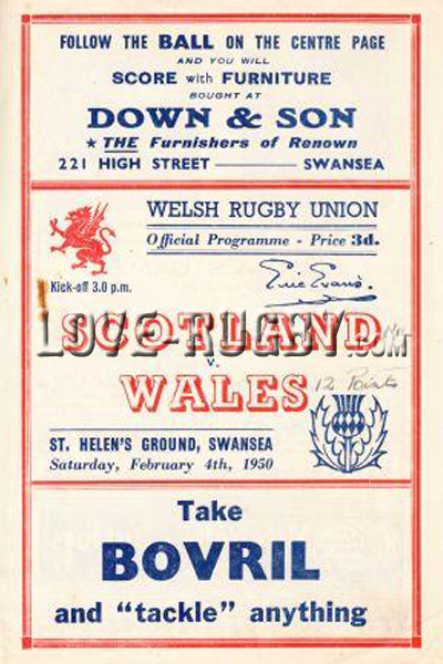 1950 Wales v Scotland  Rugby Programme