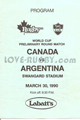 Canada v Argentina 1990 rugby  Programme