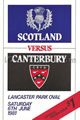 Canterbury v Scotland 1981 rugby  Programme