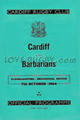 Cardiff v Barbarians 1964 rugby  Programme