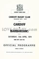 Cardiff v Barbarians 1974 rugby  Programme