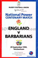 England v Barbarians 1990 rugby  Programmes