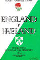 England v Ireland 1972 rugby  Programme