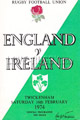 England v Ireland 1974 rugby  Programmes