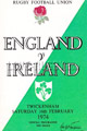 England v Ireland 1974 rugby  Programme