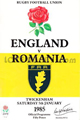 England v Romania 1985 rugby  Programme