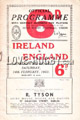 Ireland v England 1953 rugby  Programme