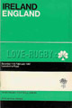 Ireland v England 1967 rugby  Programme