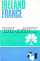 Ireland v France 1972 rugby  Programme