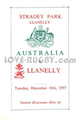 Llanelli v Australia 1957 rugby  Programme