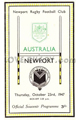 Newport v Australia 1947 rugby  Programme