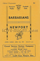 Newport v Barbarians 1957 rugby  Programme