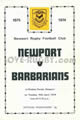 Newport v Barbarians 1974 rugby  Programme