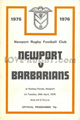 Newport v Barbarians 1976 rugby  Programme