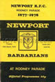 Newport v Barbarians 1978 rugby  Programme