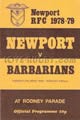 Newport v Barbarians 1979 rugby  Programme