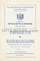 Penarth v Barbarians 1974 rugby  Programme