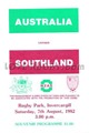 Southland v Australia 1982 rugby  Programme