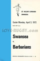 Swansea v Barbarians 1972 rugby  Programme