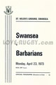 Swansea v Barbarians 1973 rugby  Programme