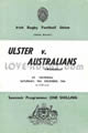 Ulster v Australia 1966 rugby  Programme