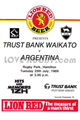 Waikato v Argentina 1989 rugby  Programme