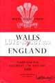 Wales v England 1959 rugby  Programme