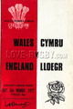 Wales v England 1977 rugby  Programme