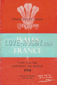 Wales v France 1954 rugby  Programme